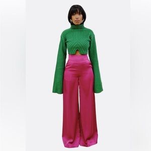 Hanifa Pink Wide-Leg Satin Pants